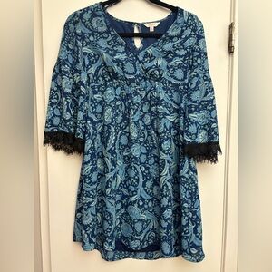 Candies Blue Floral Dress with Lace Trim